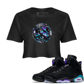 Air Jordan 6 Aqua shirt to match jordans Camo Basketball Planet sneaker tees AJ6 Aqua SNRT Sneaker Release Tees Black 1 Crop T-Shirt