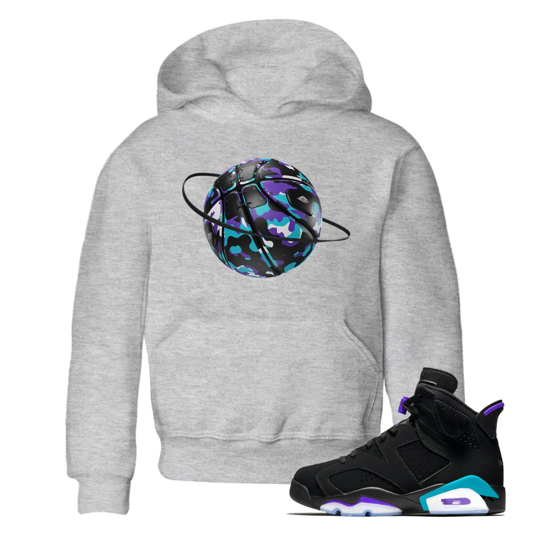 Air Jordan 6 Aqua shirt to match jordans Camo Basketball Planet sneaker tees AJ6 Aqua SNRT Sneaker Release Tees Baby Toddler Heather Grey 1 T-Shirt