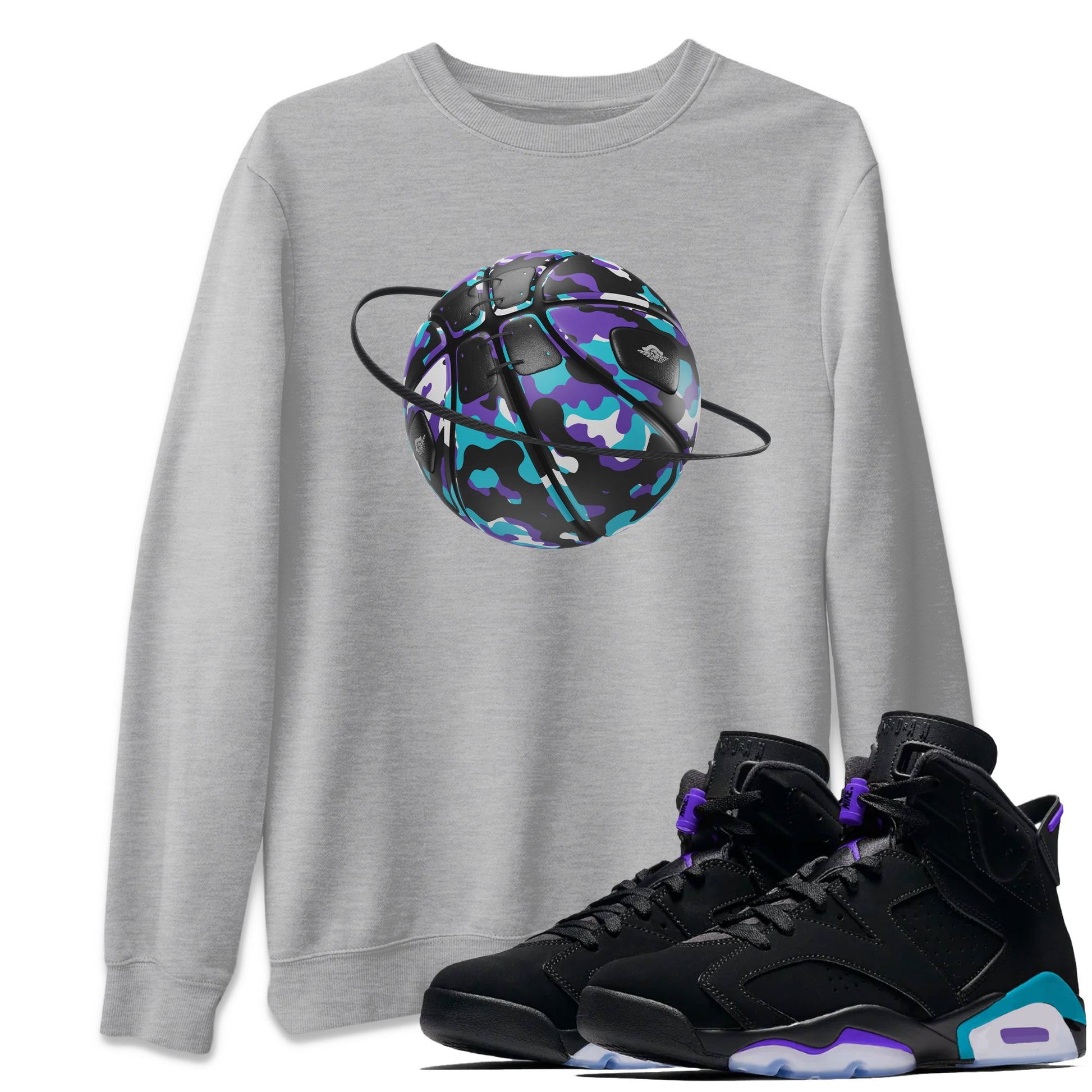 Air Jordan 6 Aqua shirt to match jordans Camo Basketball Planet sneaker tees AJ6 Aqua SNRT Sneaker Release Tees Unisex Heather Grey 1 T-Shirt