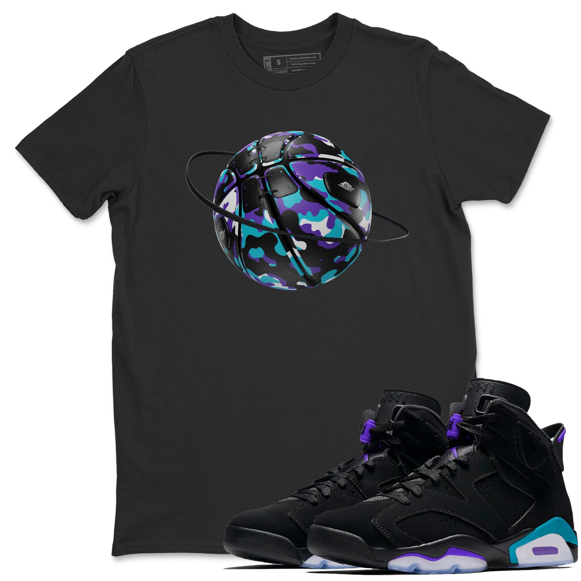 Air Jordan 6 Aqua shirt to match jordans Camo Basketball Planet sneaker tees AJ6 Aqua SNRT Sneaker Release Tees Unisex Black 1 T-Shirt