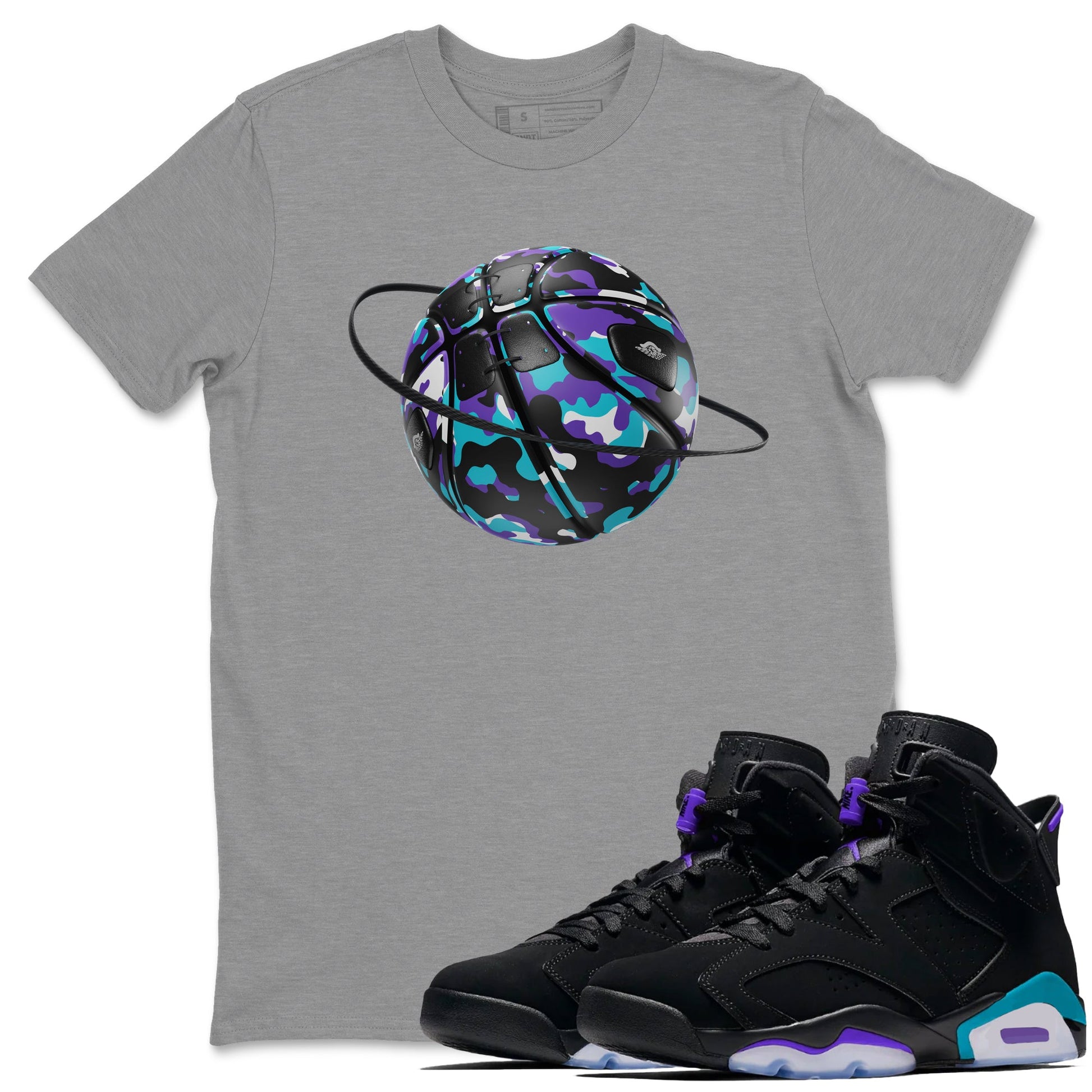 Air Jordan 6 Aqua shirt to match jordans Camo Basketball Planet sneaker tees AJ6 Aqua SNRT Sneaker Release Tees Unisex Heather Grey 1 T-Shirt
