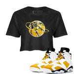 6s Yellow Ochre shirt to match jordans Camo Basketball Planet sneaker tees Air Jordan 6 Yellow Ochre SNRT Sneaker Release Tees Black 1 Crop T-Shirt