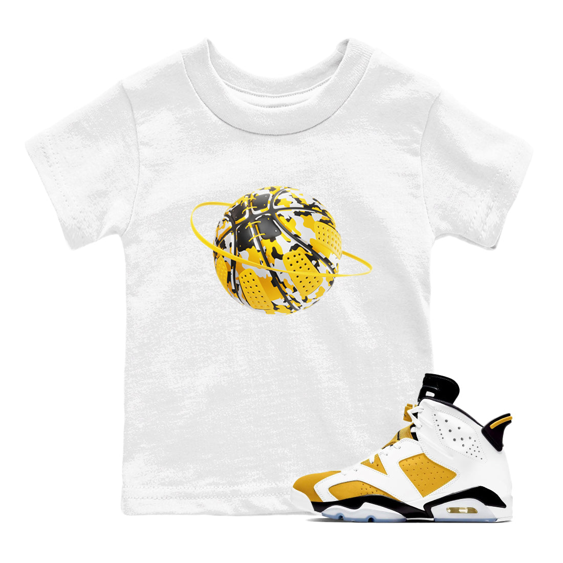 6s Yellow Ochre shirt to match jordans Camo Basketball Planet sneaker tees Air Jordan 6 Yellow Ochre SNRT Sneaker Release Tees Baby Toddler White 1 T-Shirt