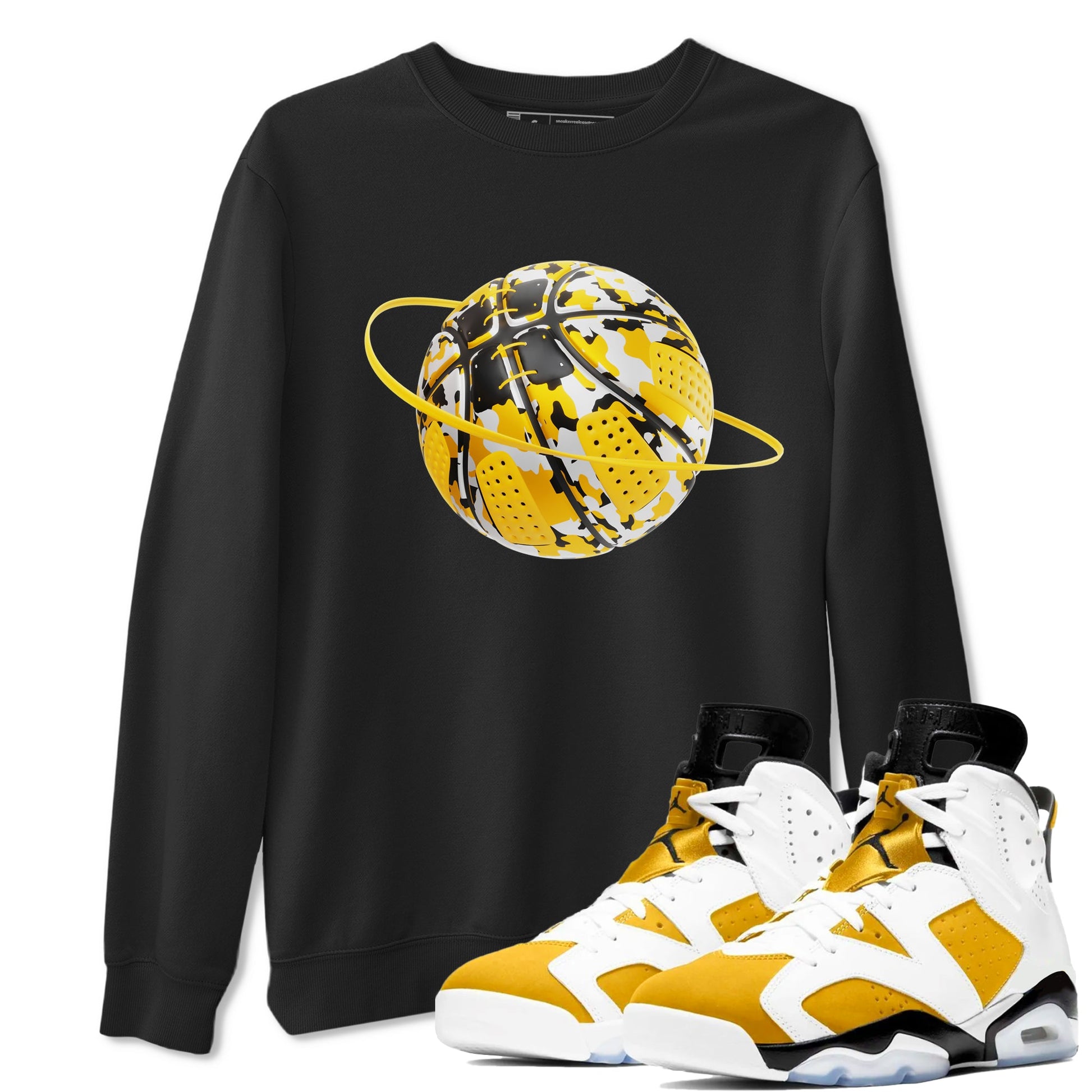 6s Yellow Ochre shirt to match jordans Camo Basketball Planet sneaker tees Air Jordan 6 Yellow Ochre SNRT Sneaker Release Tees Unisex Black 1 T-Shirt