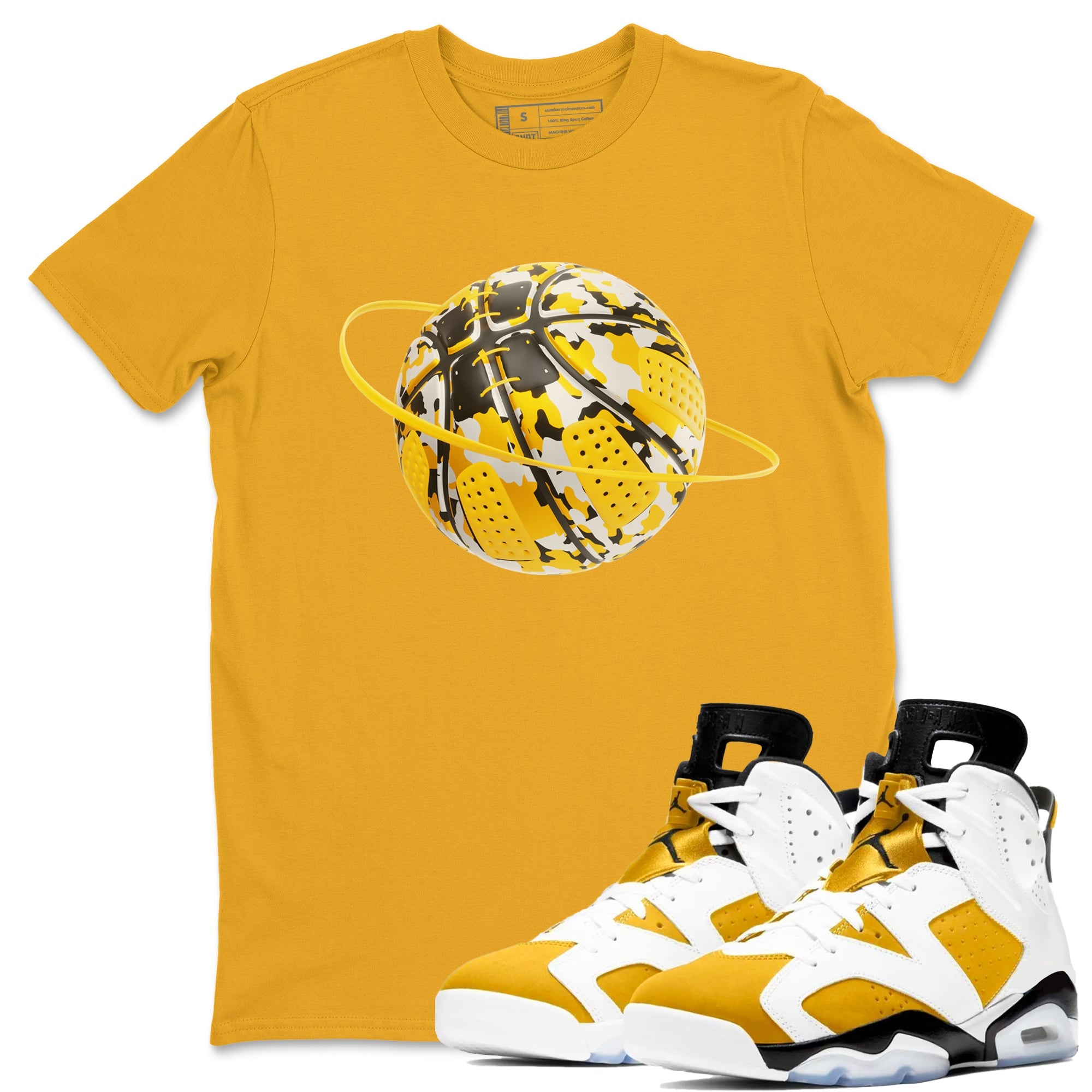 6s Yellow Ochre shirt to match jordans Camo Basketball Planet sneaker tees Air Jordan 6 Yellow Ochre SNRT Sneaker Release Tees Unisex Gold 1 T-Shirt