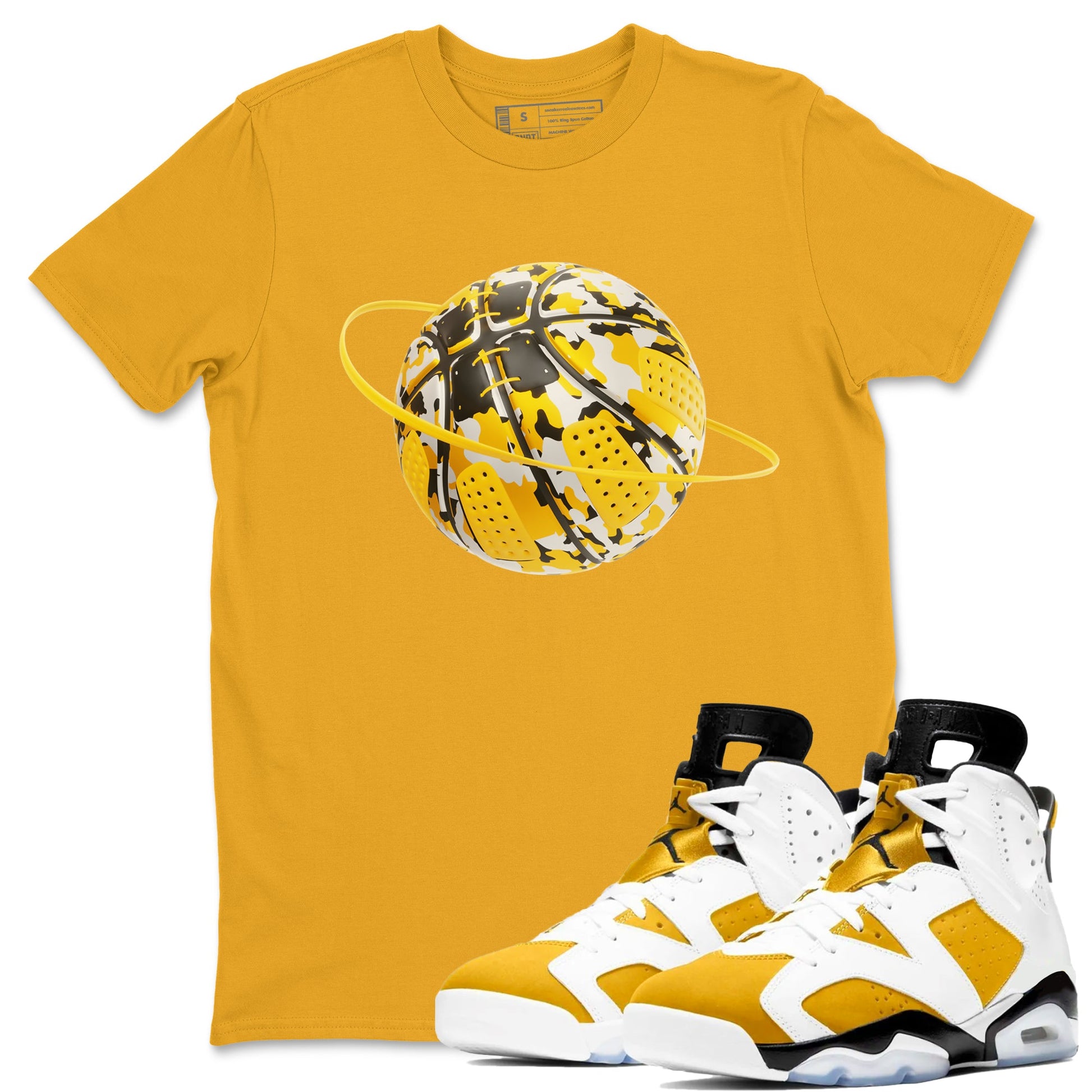 6s Yellow Ochre shirt to match jordans Camo Basketball Planet sneaker tees Air Jordan 6 Yellow Ochre SNRT Sneaker Release Tees Unisex Gold 1 T-Shirt