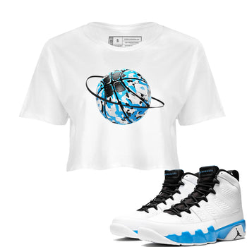 9s Powder Blue shirt to match jordans Camo Basketball Planet sneaker tees Air Jordan 9 Powder Blue SNRT Sneaker Release Tees White 1 crop length shirt