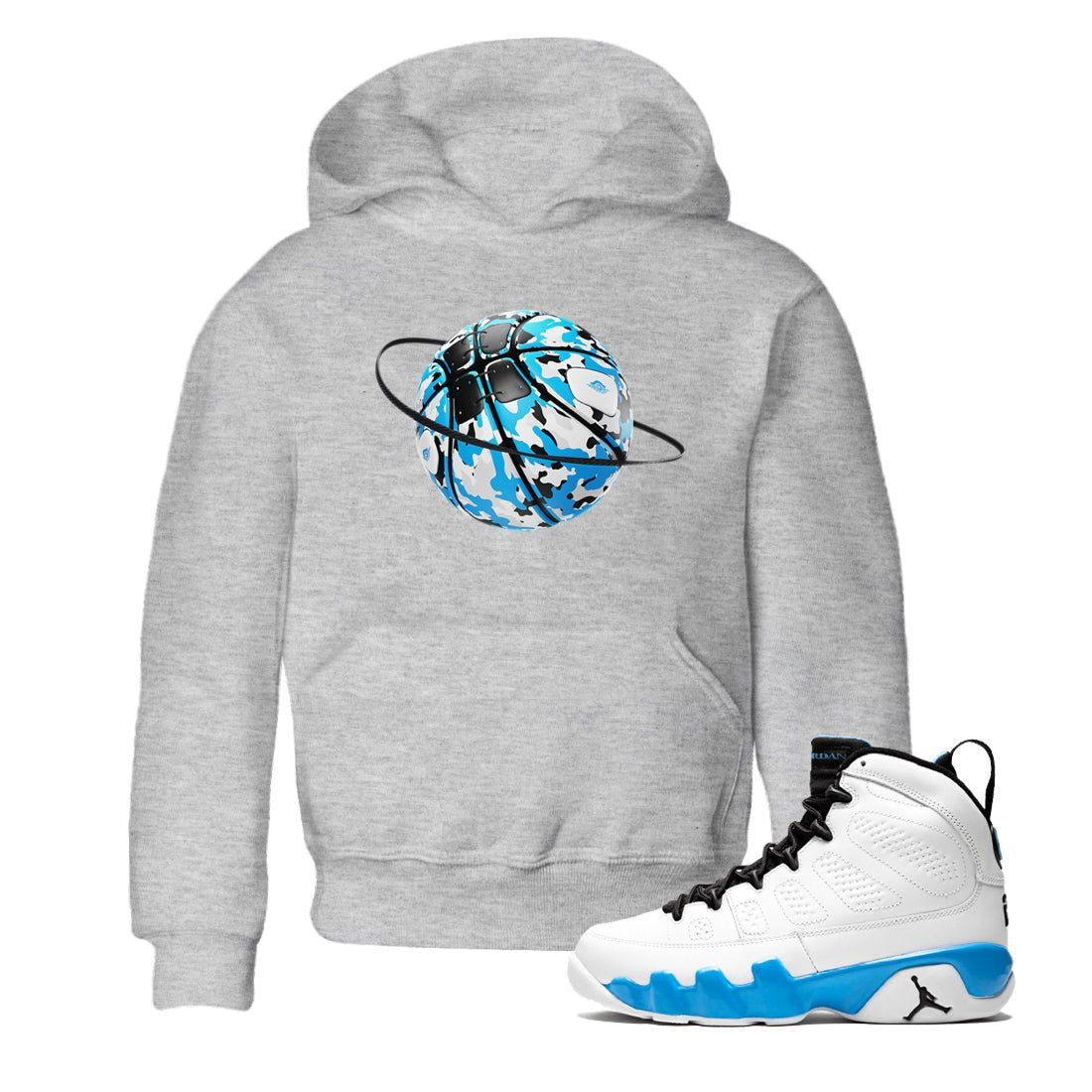 9s Powder Blue shirt to match jordans Camo Basketball Planet sneaker tees Air Jordan 9 Powder Blue SNRT sneaker release tees baby toddler Heather Grey 1 cotton Shirt
