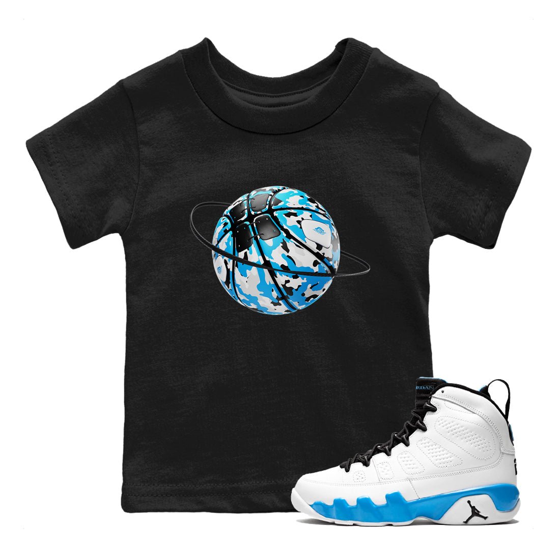 9s Powder Blue shirt to match jordans Camo Basketball Planet sneaker tees Air Jordan 9 Powder Blue SNRT sneaker release tees baby toddler Black 1 cotton Shirt