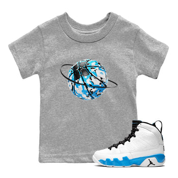 9s Powder Blue shirt to match jordans Camo Basketball Planet sneaker tees Air Jordan 9 Powder Blue SNRT sneaker release tees baby toddler Heather Grey 1 cotton Shirt