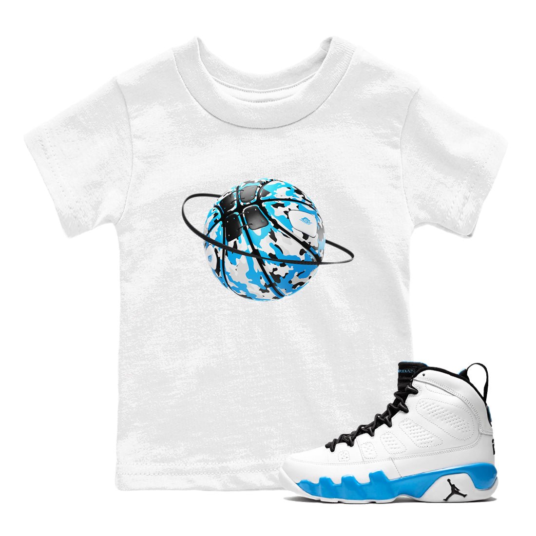 9s Powder Blue shirt to match jordans Camo Basketball Planet sneaker tees Air Jordan 9 Powder Blue SNRT sneaker release tees baby toddler White 1 cotton Shirt