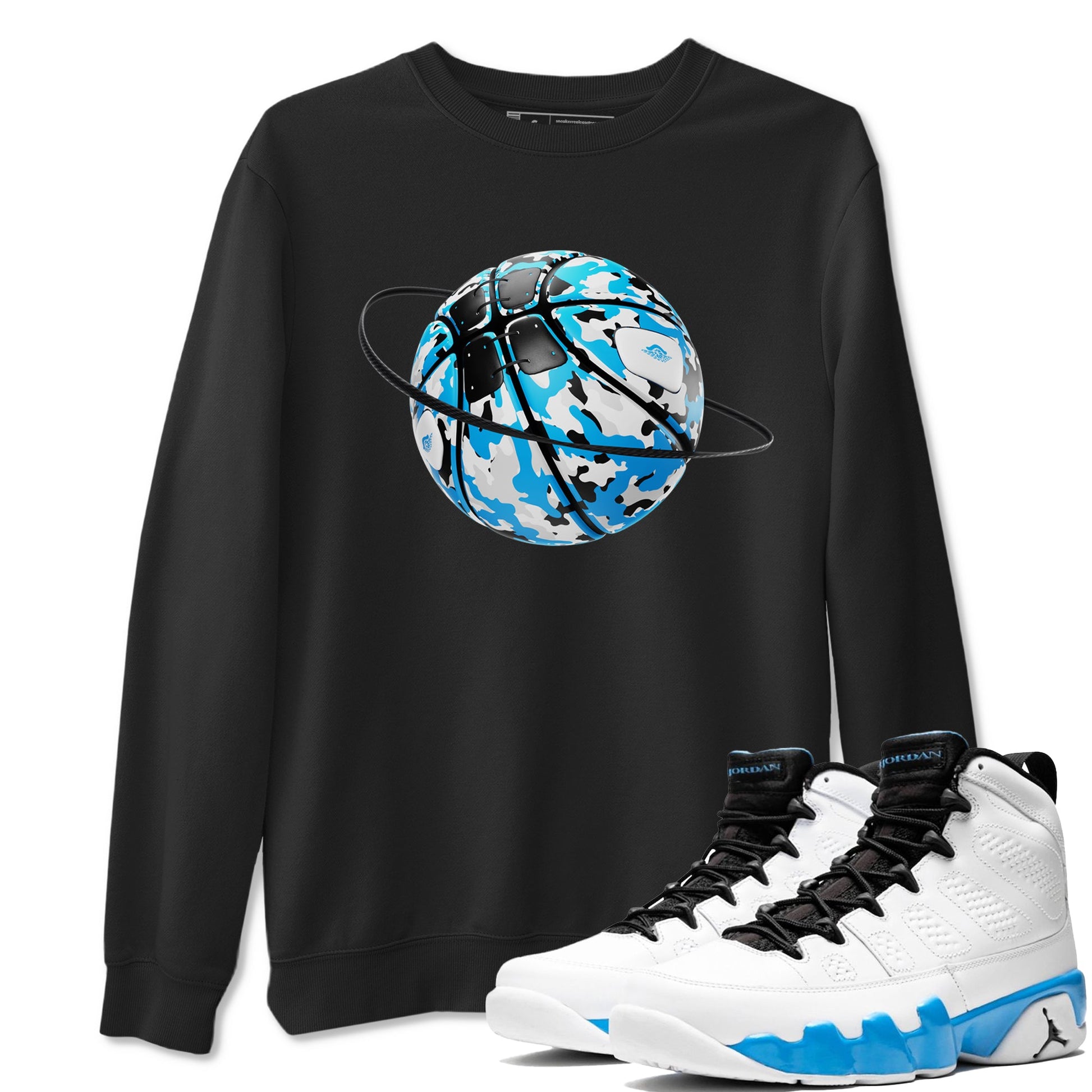 9s Powder Blue shirt to match jordans Camo Basketball Planet sneaker tees Air Jordan 9 Powder Blue SNRT Sneaker Release Tees unisex cotton Black 1 crew neck shirt