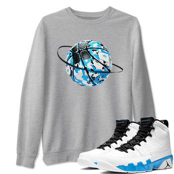 9s Powder Blue shirt to match jordans Camo Basketball Planet sneaker tees Air Jordan 9 Powder Blue SNRT Sneaker Release Tees unisex cotton Heather Grey 1 crew neck shirt