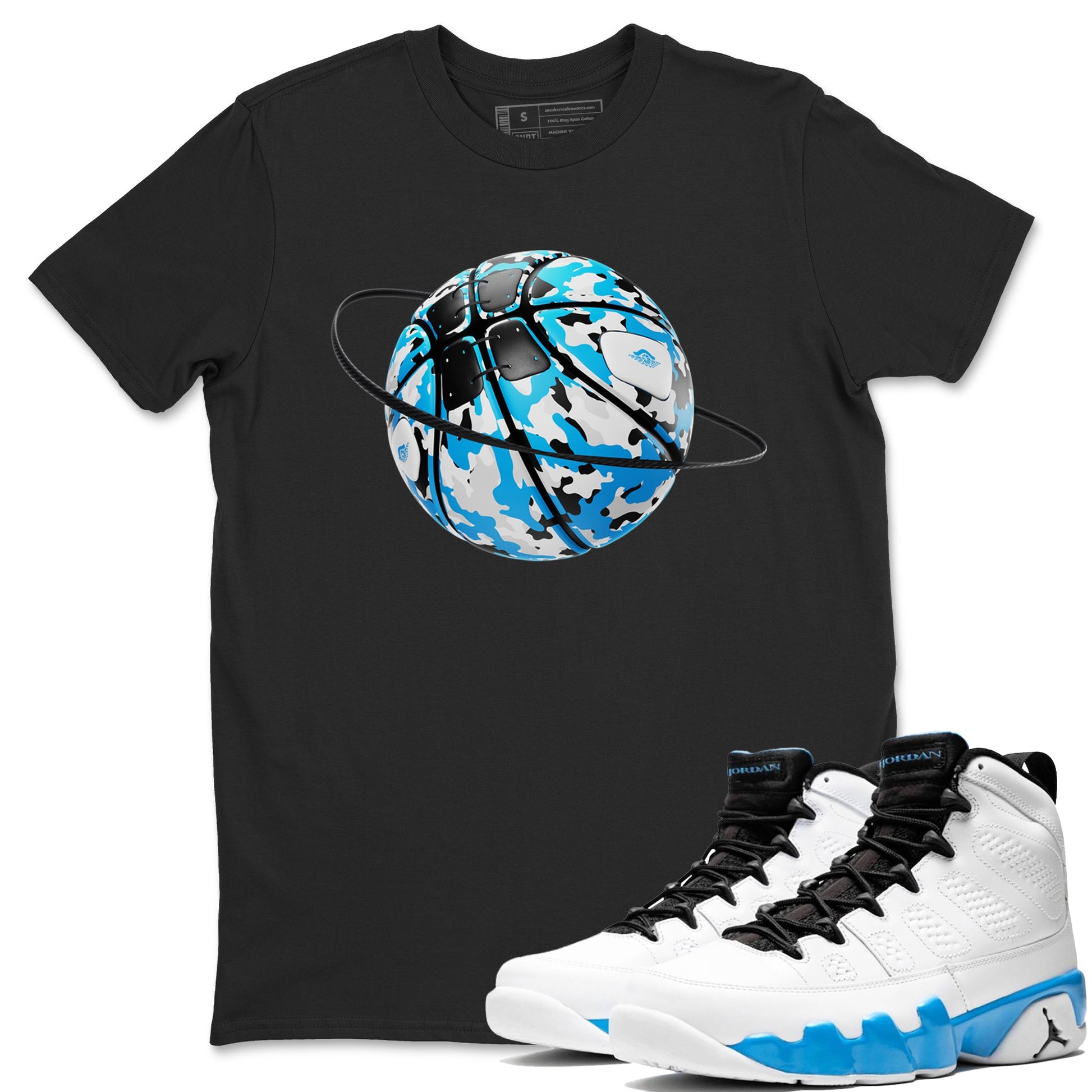9s Powder Blue shirt to match jordans Camo Basketball Planet sneaker tees Air Jordan 9 Powder Blue SNRT Sneaker Release Tees unisex cotton Black 1 crew neck shirt