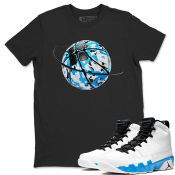 9s Powder Blue shirt to match jordans Camo Basketball Planet sneaker tees Air Jordan 9 Powder Blue SNRT Sneaker Release Tees unisex cotton Black 1 crew neck shirt