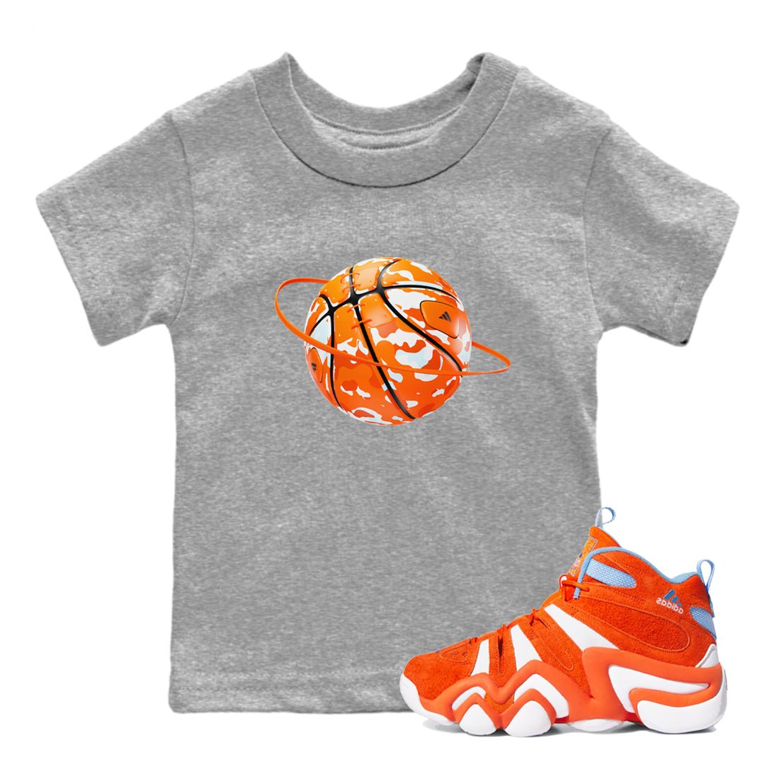 Crazy 8 Team Orange shirt to match jordans Camo Basketball Planet sneaker tees Adidas Crazy 8 Team Orange SNRT Sneaker Release Tees Baby Toddler Heather Grey 1 T-Shirt