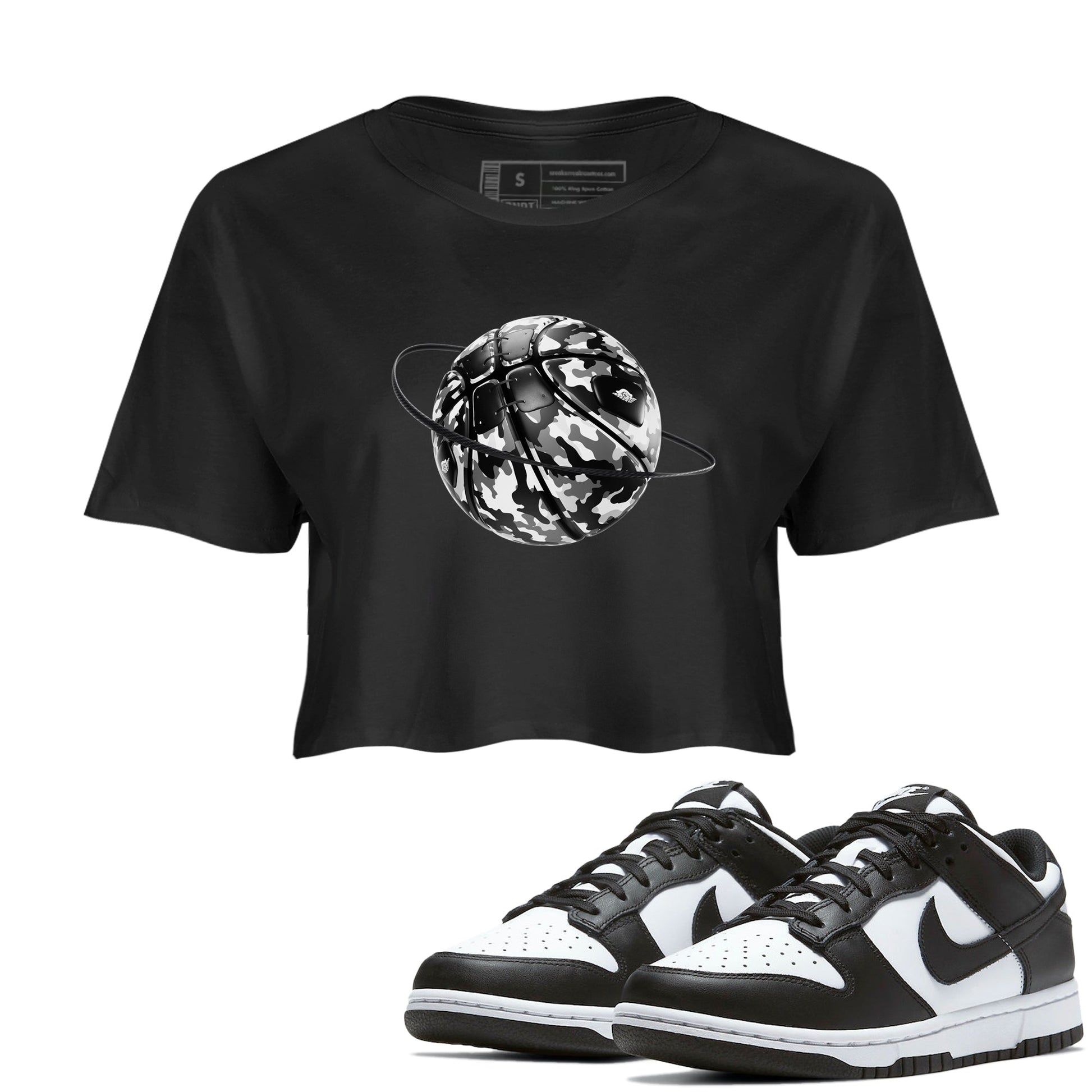 Dunk Panda shirt to match jordans Camo Basketball Planet sneaker tees Dunk Black & White SNRT Sneaker Release Tees Black 1 crop length shirt