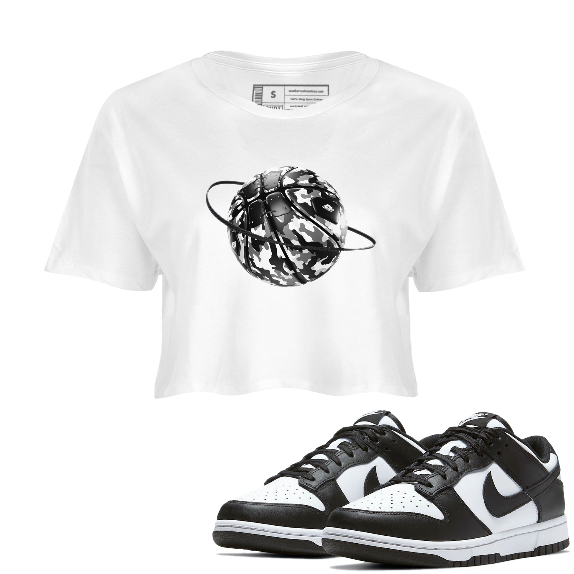 Dunk Panda shirt to match jordans Camo Basketball Planet sneaker tees Dunk Black & White SNRT Sneaker Release Tees White 1 crop length shirt