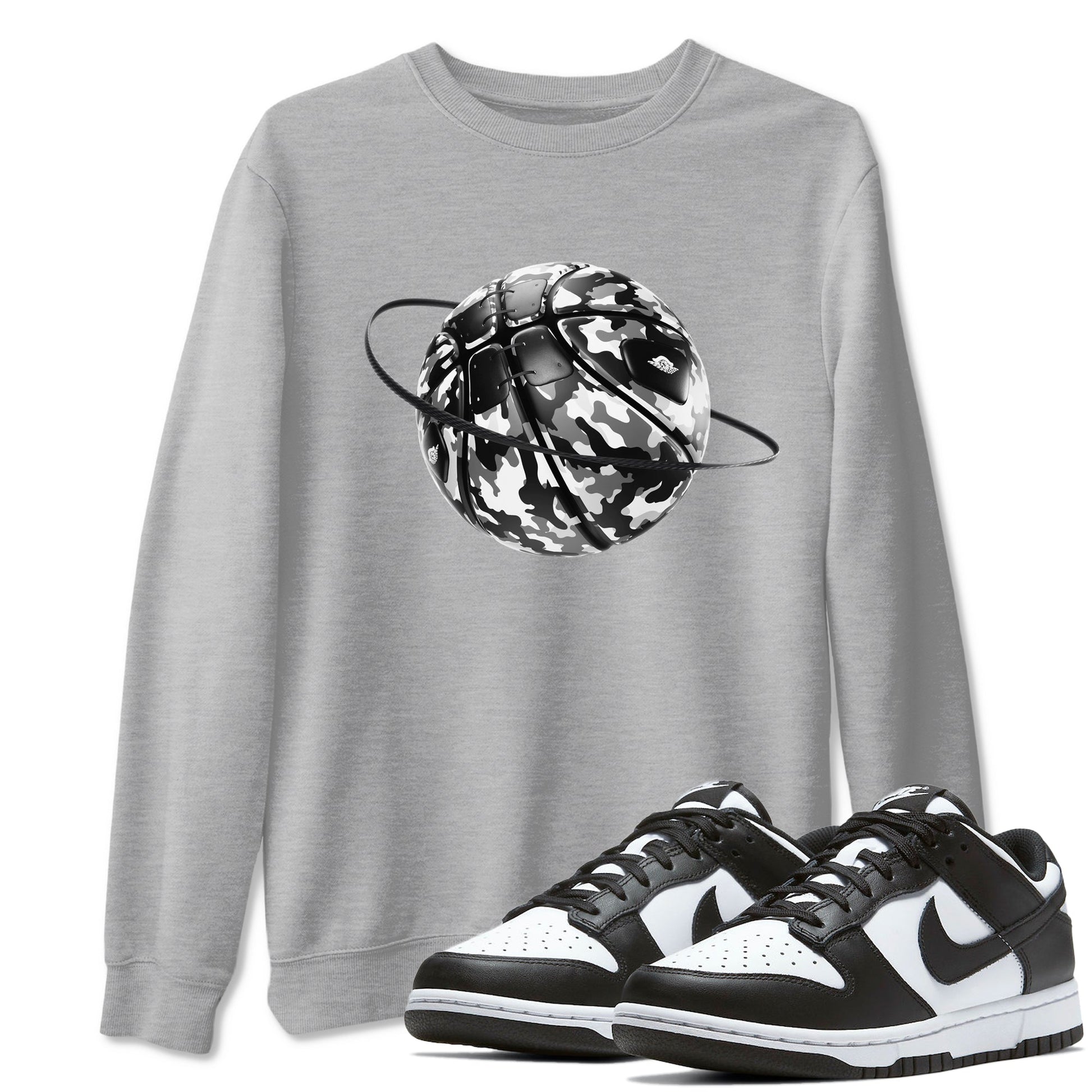 Dunk Panda shirt to match jordans Camo Basketball Planet sneaker tees Dunk Black & White SNRT Sneaker Release Tees unisex cotton Heather Grey 1 crew neck shirt