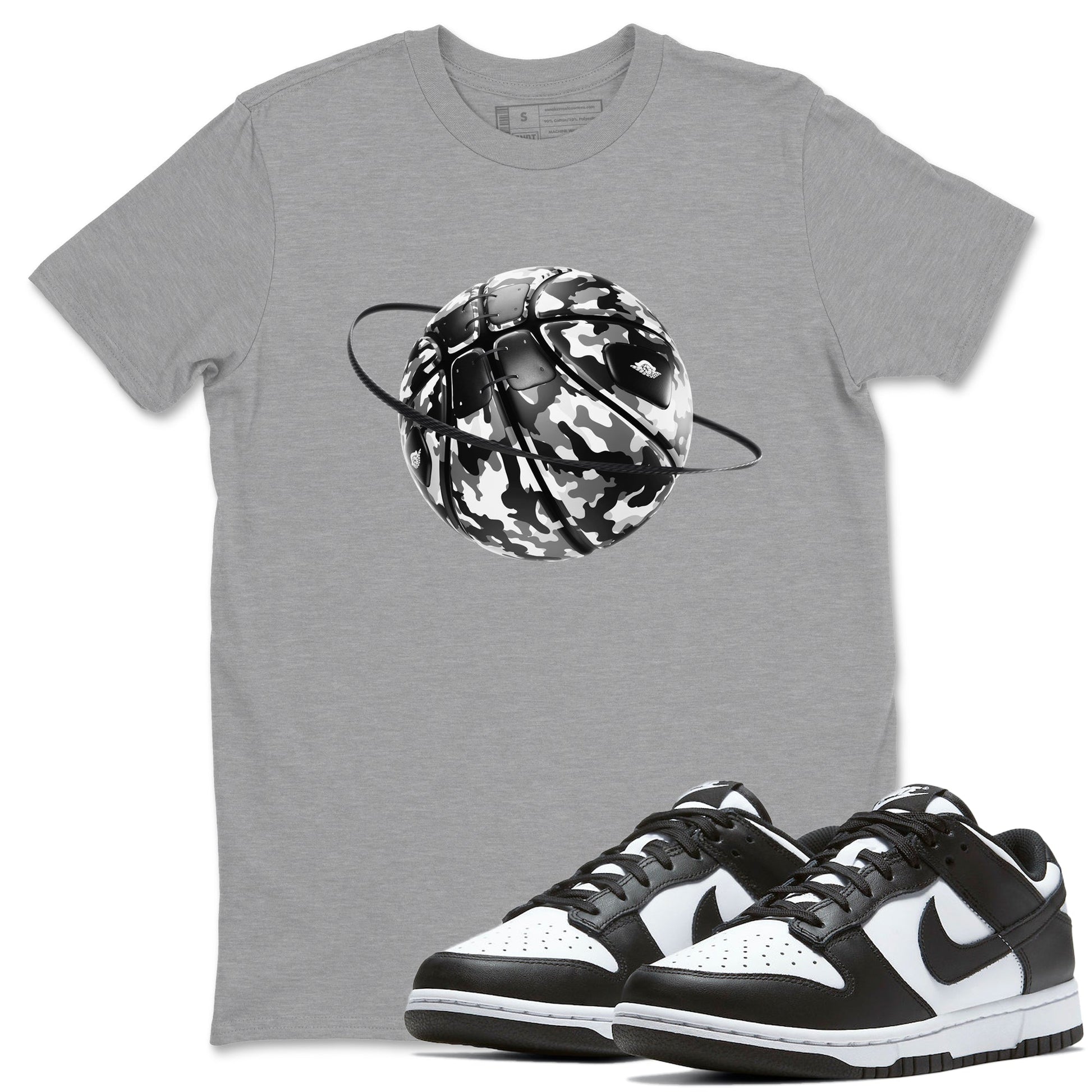 Dunk Panda shirt to match jordans Camo Basketball Planet sneaker tees Dunk Black & White SNRT Sneaker Release Tees unisex cotton Heather Grey 1 crew neck shirt