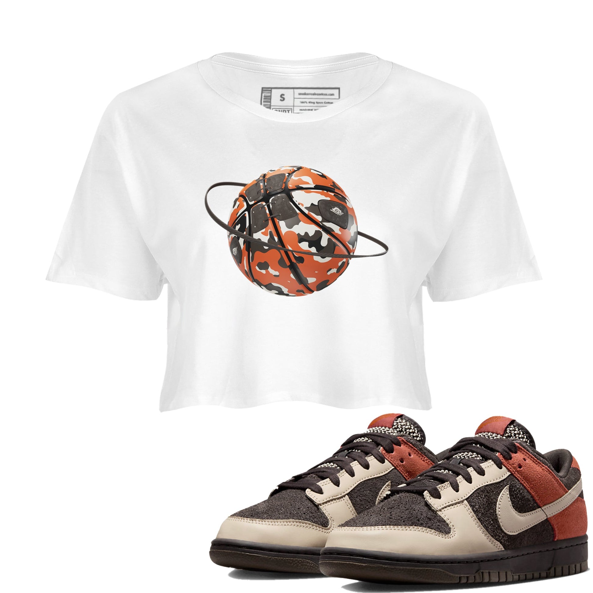 Dunk Red Panda shirt to match jordans Camo Basketball Planet sneaker tees Nike Dunk LowRed Panda SNRT Sneaker Release Tees White 1 Crop T-Shirt