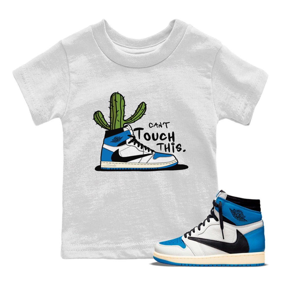 Air Jordan 1 Travis Scott Fragment Sneaker Match Tees Can't Touch This Sneaker Tees Air Jordan 1 High OG x Travis Scott x Fragment Sneaker Release Tees Kids Shirts White 1