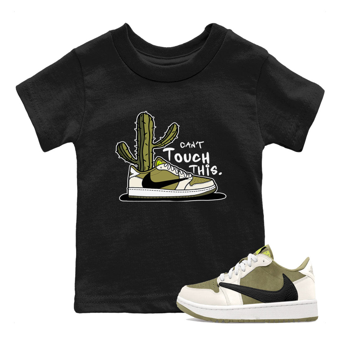 Air Jordan 1 X Travis Scott Golf Olive shirt to match jordans Can't Touch This sneaker tees Air Jordan 1 Travis Scott Golf SNRT Sneaker Release Tees Baby Toddler Black 1 T-Shirt