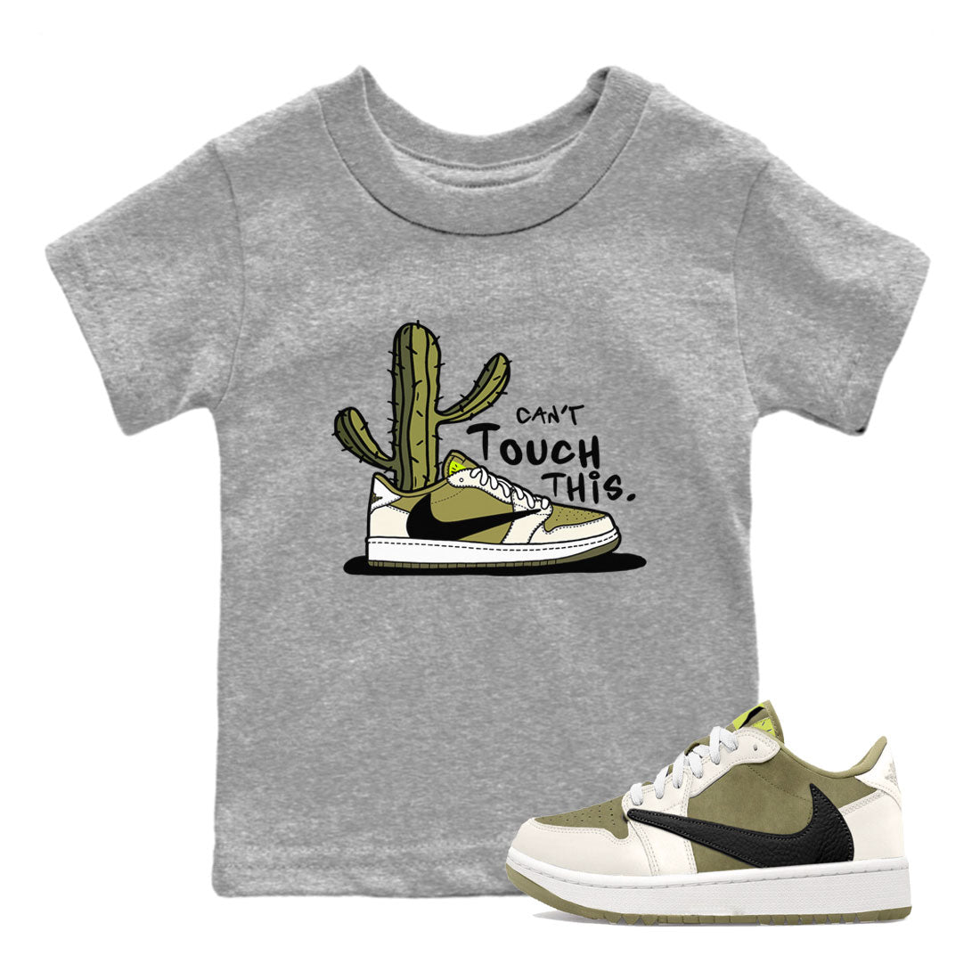 Air Jordan 1 X Travis Scott Golf Olive shirt to match jordans Can't Touch This sneaker tees Air Jordan 1 Travis Scott Golf SNRT Sneaker Release Tees Baby Toddler Heather Grey 1 T-Shirt