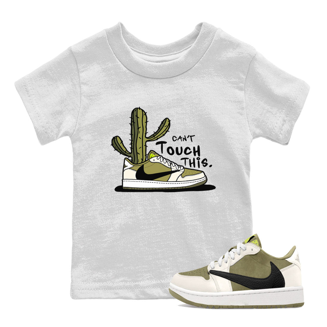 Air Jordan 1 X Travis Scott Golf Olive shirt to match jordans Can't Touch This sneaker tees Air Jordan 1 Travis Scott Golf SNRT Sneaker Release Tees Baby Toddler White 1 T-Shirt