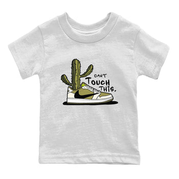 Air Jordan 1 X Travis Scott Golf Olive shirt to match jordans Can't Touch This sneaker tees Air Jordan 1 Travis Scott Golf SNRT Sneaker Release Tees Baby Toddler White 2 T-Shirt