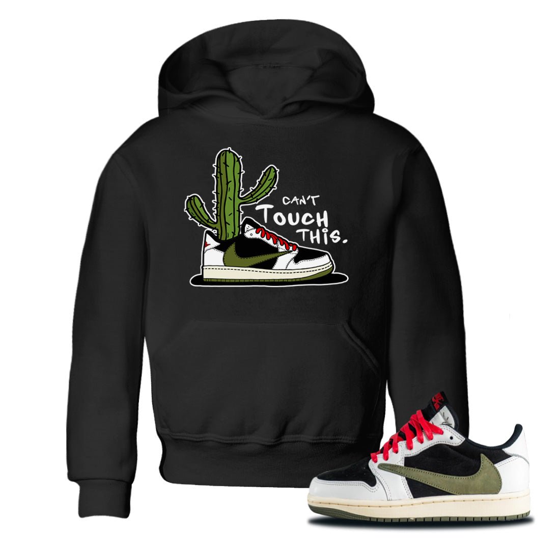 Air Jordan 1 Travis Scott Olive Sneaker Match Tees Can't Touch This Sneaker Tees Air Jordan 1 Low x Travis Scott x Olive Sneaker Release Tees Kids Shirts Black 1