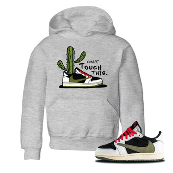 Air Jordan 1 Travis Scott Olive Sneaker Match Tees Can't Touch This Sneaker Tees Air Jordan 1 Low x Travis Scott x Olive Sneaker Release Tees Kids Shirts Heather Grey 1