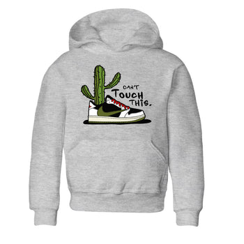 Air Jordan 1 Travis Scott Olive Sneaker Match Tees Can't Touch This Sneaker Tees Air Jordan 1 Low x Travis Scott x Olive Sneaker Release Tees Kids Shirts Heather Grey 2
