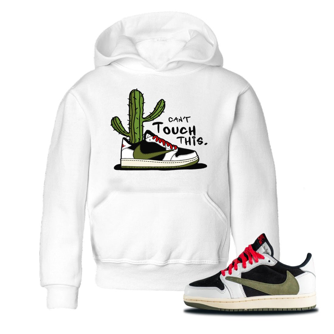 Air Jordan 1 Travis Scott Olive Sneaker Match Tees Can't Touch This Sneaker Tees Air Jordan 1 Low x Travis Scott x Olive Sneaker Release Tees Kids Shirts White 1