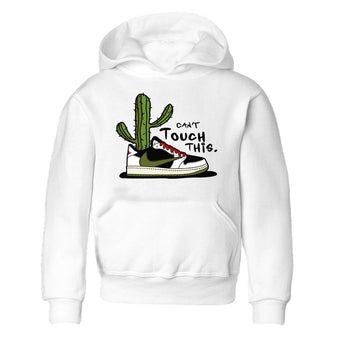 Air Jordan 1 Travis Scott Olive Sneaker Match Tees Can't Touch This Sneaker Tees Air Jordan 1 Low x Travis Scott x Olive Sneaker Release Tees Kids Shirts White 2