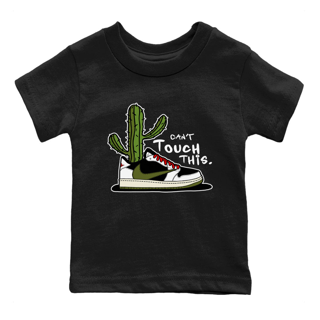 Air Jordan 1 Travis Scott Olive Sneaker Match Tees Can't Touch This Sneaker Tees Air Jordan 1 Low x Travis Scott x Olive Sneaker Release Tees Kids Shirts Black 2
