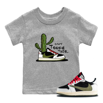 Air Jordan 1 Travis Scott Olive Sneaker Match Tees Can't Touch This Sneaker Tees Air Jordan 1 Low x Travis Scott x Olive Sneaker Release Tees Kids Shirts Heather Grey 1