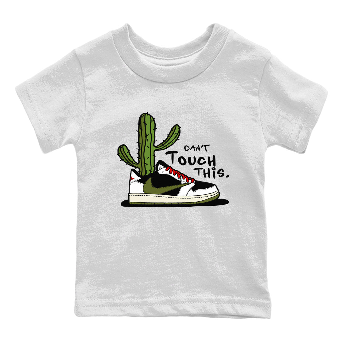 Air Jordan 1 Travis Scott Olive Sneaker Match Tees Can't Touch This Sneaker Tees Air Jordan 1 Low x Travis Scott x Olive Sneaker Release Tees Kids Shirts White 2