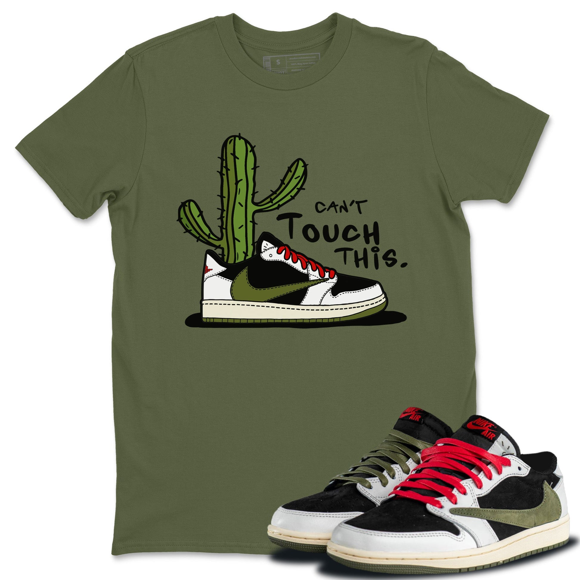 Air Jordan 1 Travis Scott Olive Sneaker Match Tees Can't Touch This Sneaker Tees Air Jordan 1 Low x Travis Scott x Olive Sneaker Release Tees Unisex Shirts Military Green 1