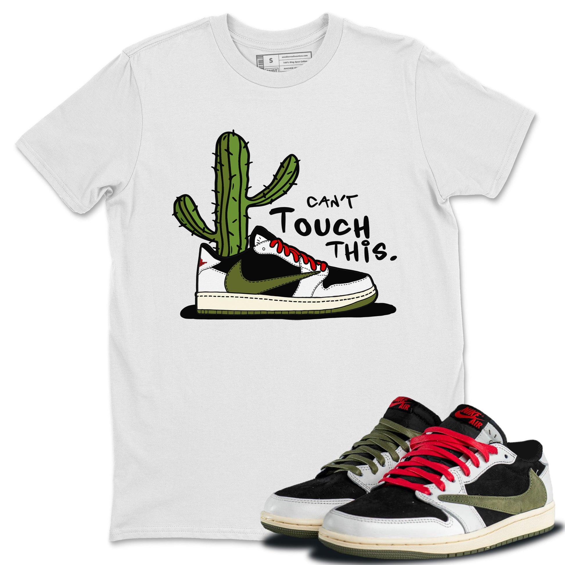 Air Jordan 1 Travis Scott Olive Sneaker Match Tees Can't Touch This Sneaker Tees Air Jordan 1 Low x Travis Scott x Olive Sneaker Release Tees Unisex Shirts White 1