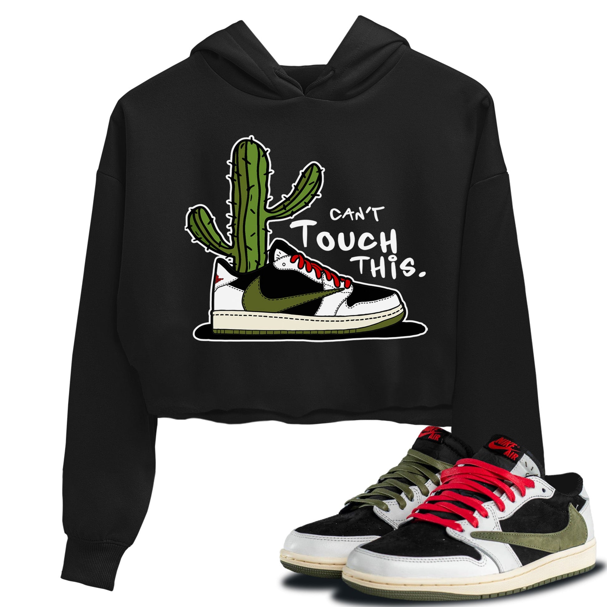 Air Jordan 1 Travis Scott Olive Sneaker Match Tees Can't Touch This Sneaker Tees Air Jordan 1 Low x Travis Scott x Olive Sneaker Release Tees Women's Shirts Black 1