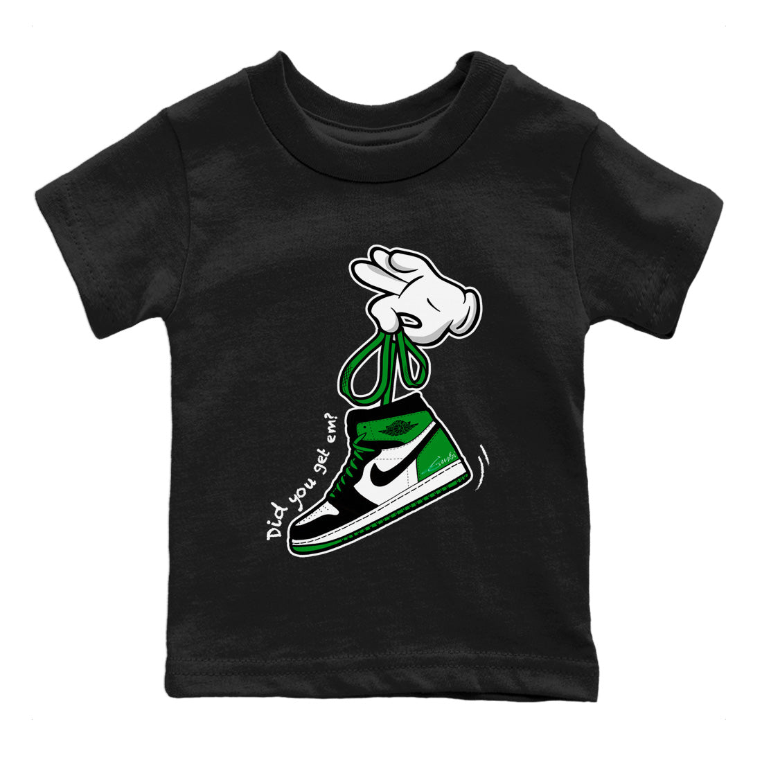 Air Jordan 1 Celtics Sneaker Match Tees Cartoon Hands Sneaker Tees Air Jordan 1 High OG Celtics Sneaker Release Tees Kids Shirts Black 2