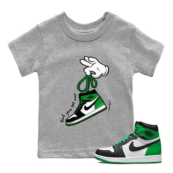 Air Jordan 1 Celtics Sneaker Match Tees Cartoon Hands Sneaker Tees Air Jordan 1 High OG Celtics Sneaker Release Tees Kids Shirts Heather Grey 1