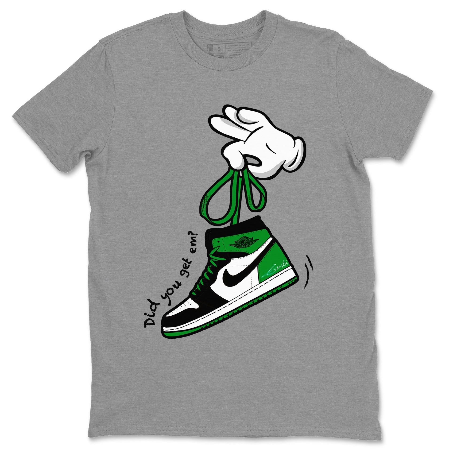 Air Jordan 1 Celtics Sneaker Match Tees Cartoon Hands Sneaker Tees Air Jordan 1 High OG Celtics Sneaker Release Tees Unisex Shirts Heather Grey 2