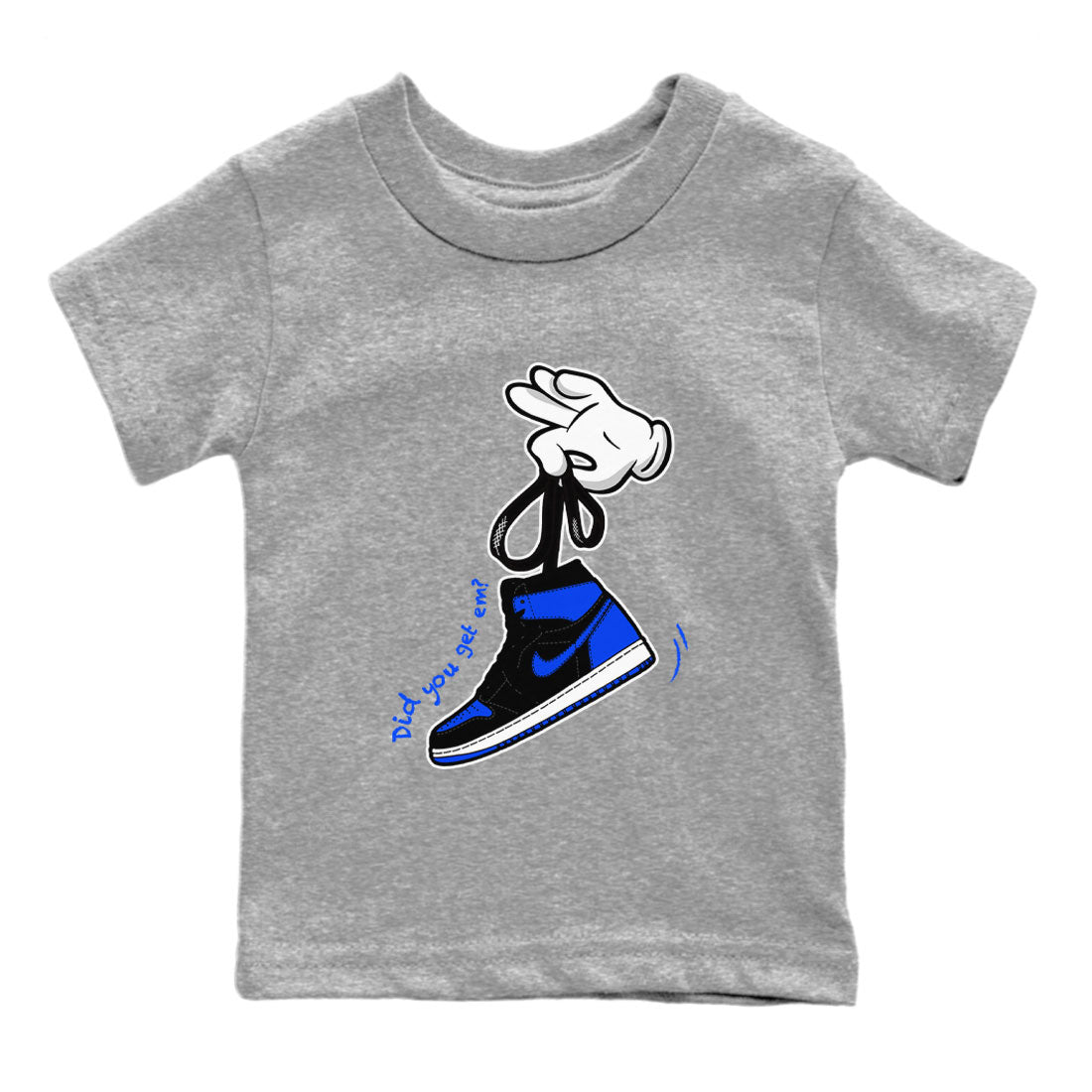 Air Jordan 1 Royal Reimagined shirt to match jordans Cartoon Hands sneaker tees Air Jordan 1 High OG Royal Reimagined SNRT Sneaker Release Tees Baby Toddler Heather Grey 2 T-Shirt