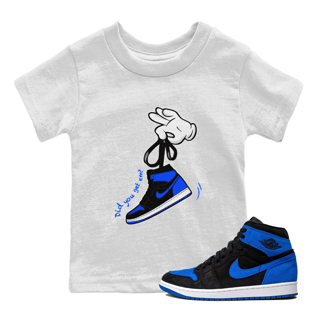 Air Jordan 1 Royal Reimagined shirt to match jordans Cartoon Hands sneaker tees Air Jordan 1 High OG Royal Reimagined SNRT Sneaker Release Tees Baby Toddler White 1 T-Shirt