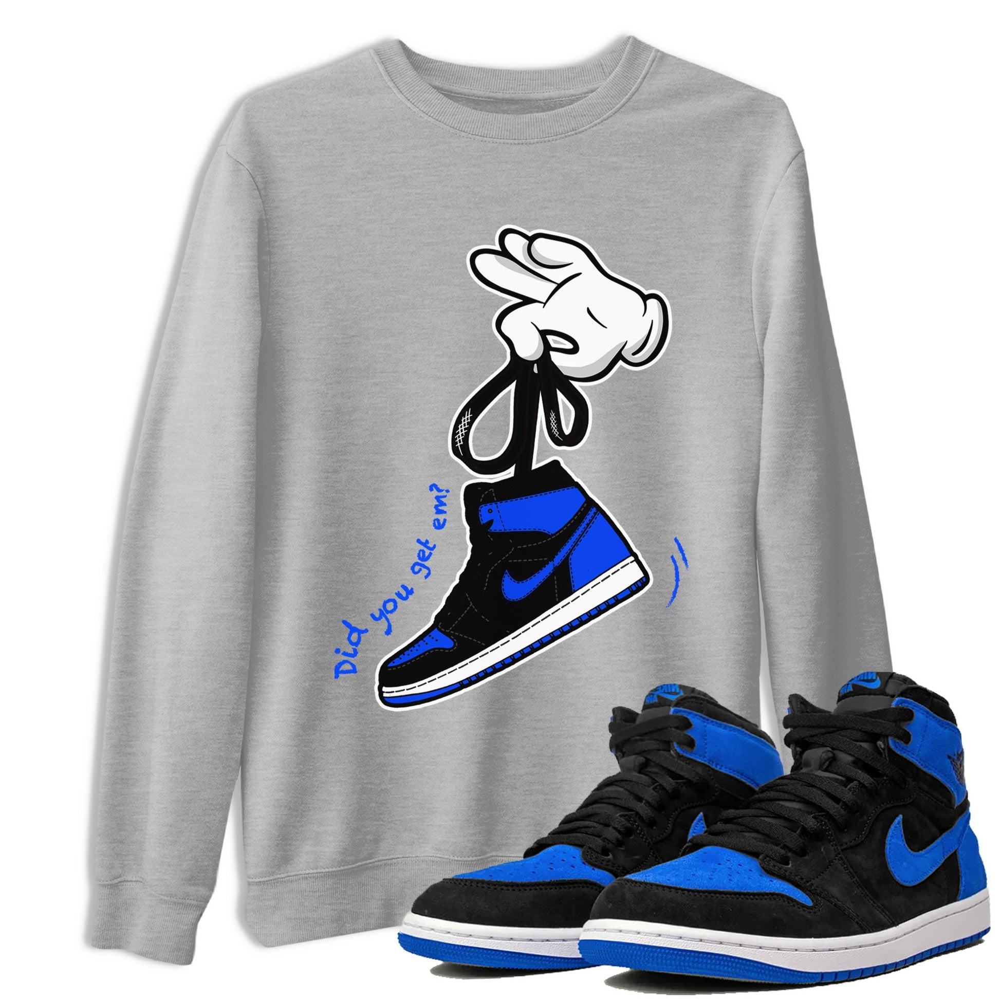 Air Jordan 1 Royal Reimagined shirt to match jordans Cartoon Hands sneaker tees Air Jordan 1 High OG Royal Reimagined SNRT Sneaker Release Tees Unisex Heather Grey 1 T-Shirt