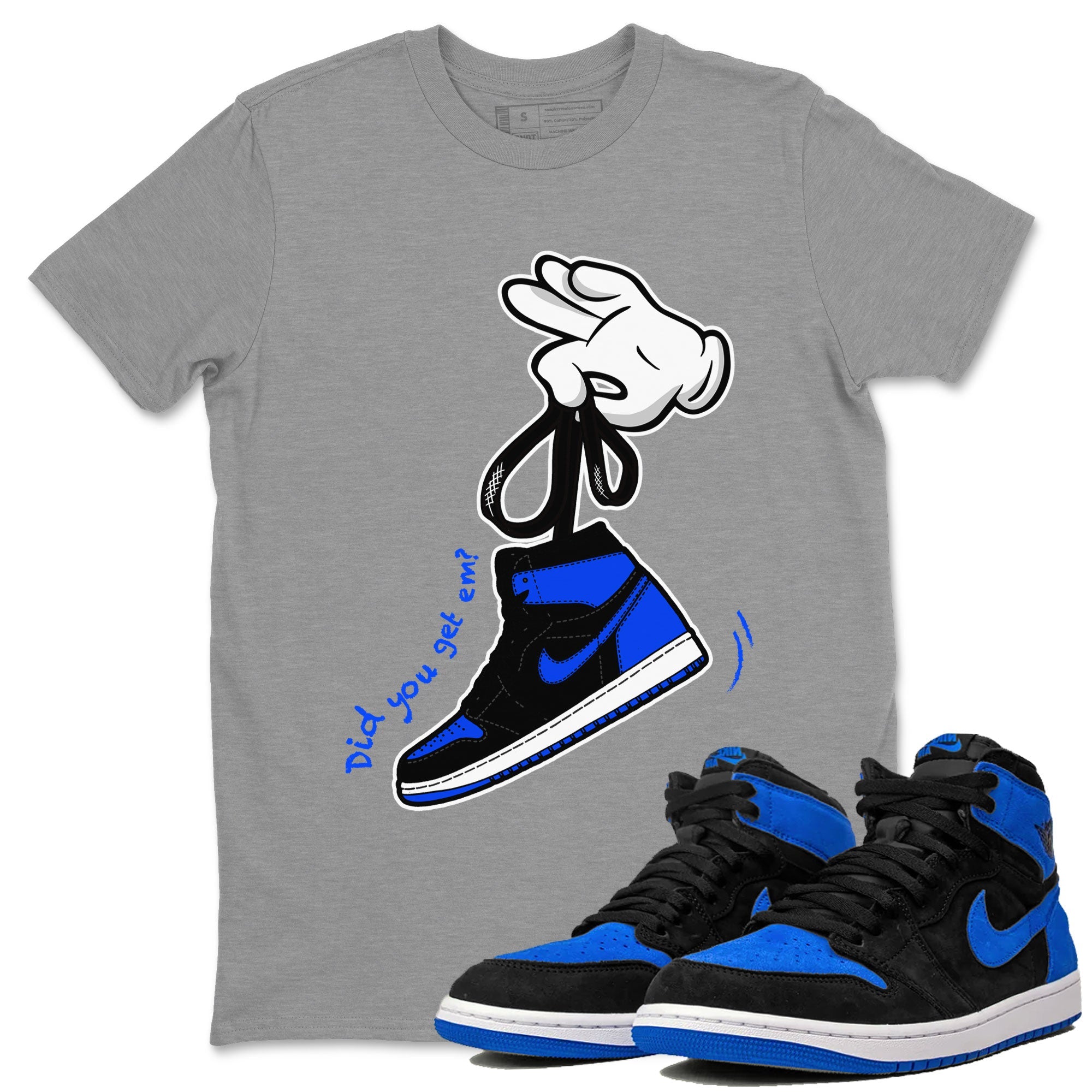 Air Jordan 1 Royal Reimagined shirt to match jordans Cartoon Hands sneaker tees Air Jordan 1 High OG Royal Reimagined SNRT Sneaker Release Tees Unisex Heather Grey 1 T-Shirt