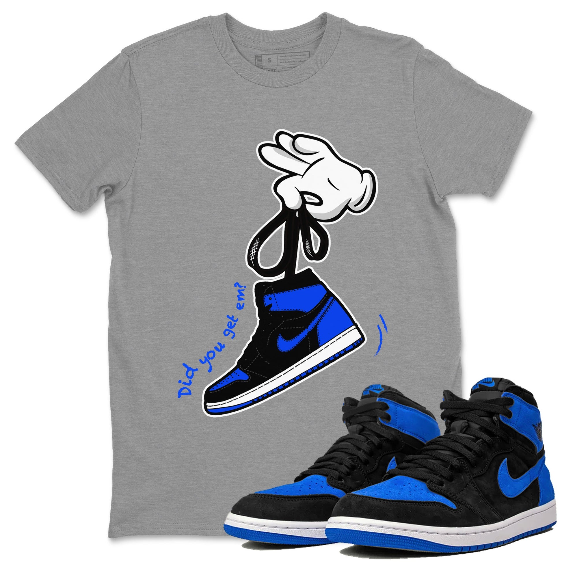 Air Jordan 1 Royal Reimagined shirt to match jordans Cartoon Hands sneaker tees Air Jordan 1 High OG Royal Reimagined SNRT Sneaker Release Tees Unisex Heather Grey 1 T-Shirt