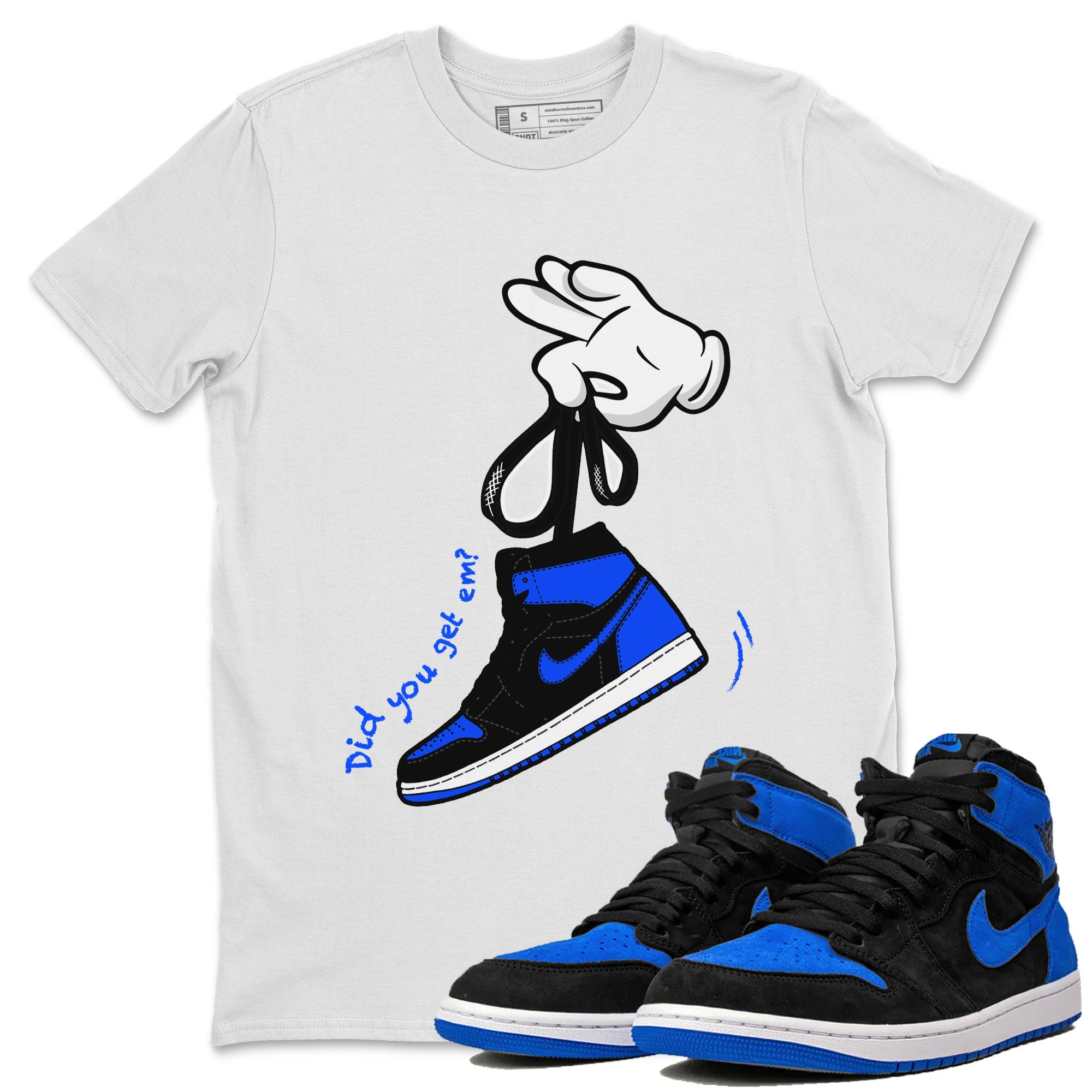 Air Jordan 1 Royal Reimagined shirt to match jordans Cartoon Hands sneaker tees Air Jordan 1 High OG Royal Reimagined SNRT Sneaker Release Tees Unisex White 1 T-Shirt